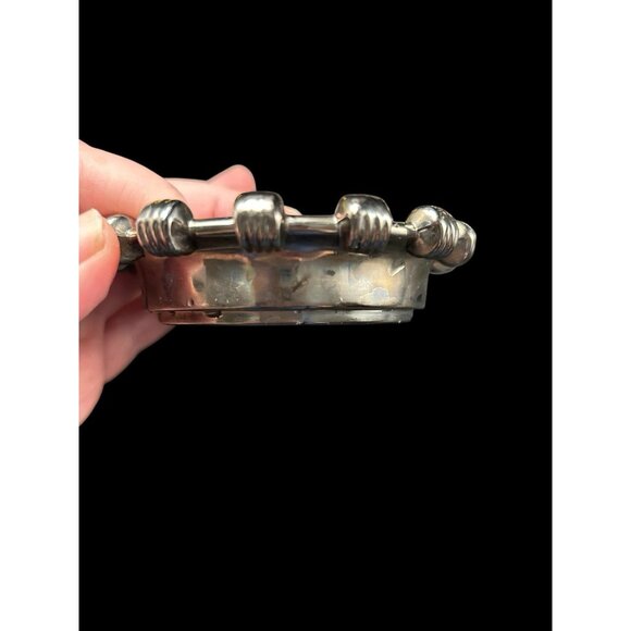 Set 3 Vintage Silver Tone Chainlink Trim Ashtray Glass Metal Rim 3"  Industrial - Picture 3 of 11